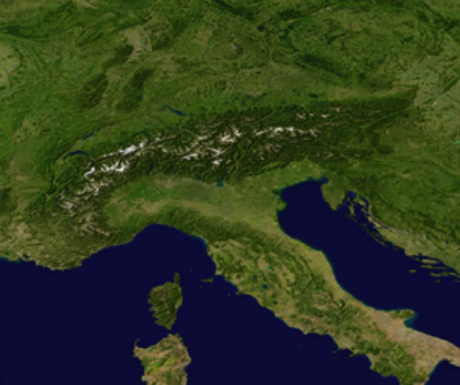 Northern Italy daytime showing Alps and Po Valley