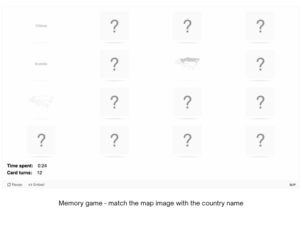 Memory game — match country to map