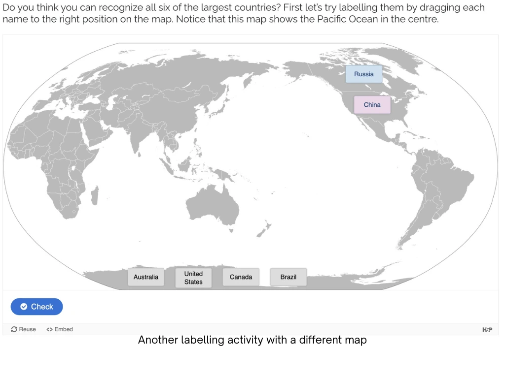 Labelling activity — Pacific-centered map